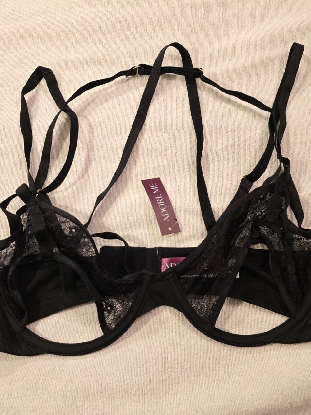 Adore Me Alyshia Caged Strappy Bra Black Open Cut Out Lace Underwire NWT 34D